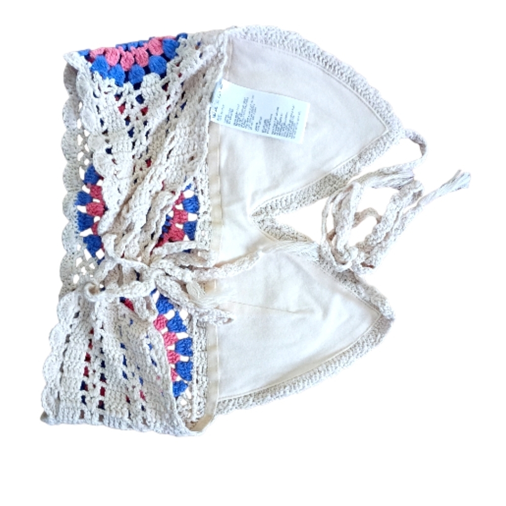 Ecote -Crochet Halter Top with Pink and Blue Accents - Size Small - Picture 3 of 4